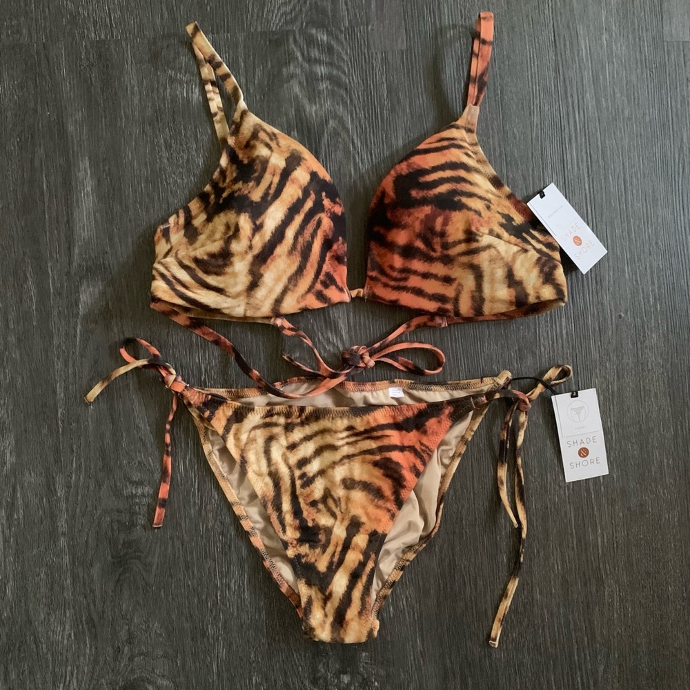 Shade & Shore Tiger Print Triangle Cheeky Bikini Set 34D/Medium NWT